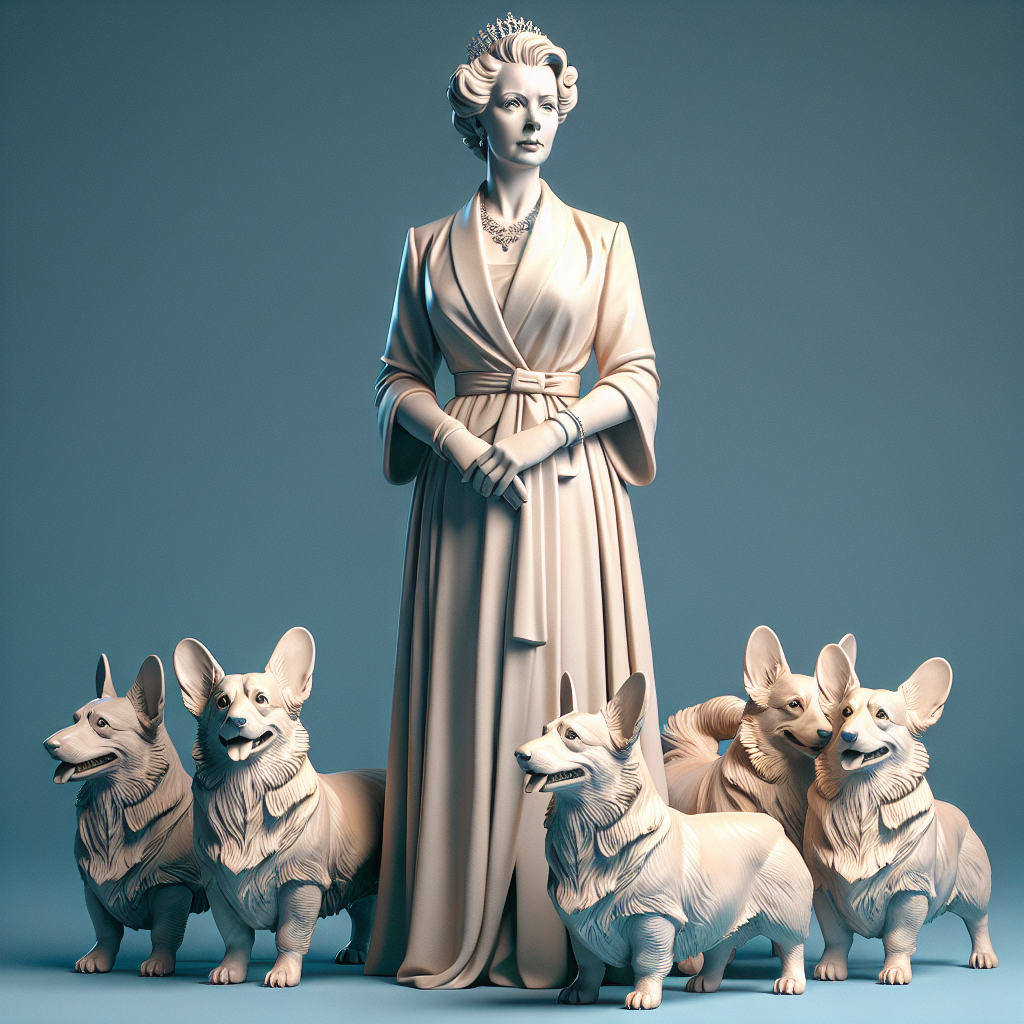 Statue of Queen Elizabeth with her Corgis