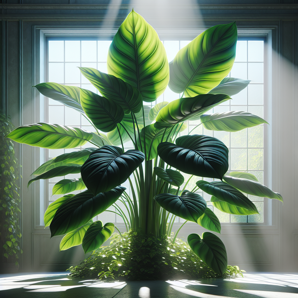 This image showcases the vibrant green leaves of the Philodendron, a popular houseplant known for its lush foliage and easy care. The plant is depicted in ideal lighting conditions, which for a Philodendron would typically be bright, indirect light. This type of lighting helps the plant maintain its health and vigor, promoting lush growth and preventing issues such as leaf burn.