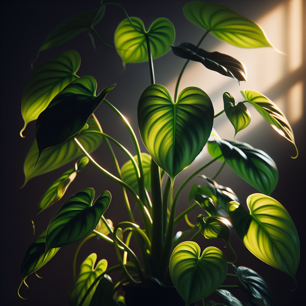 This image illustrates a philodendron plant in bright, indirect light. It serves as a visual guide for readers to understand the ideal lighting conditions for the plant.