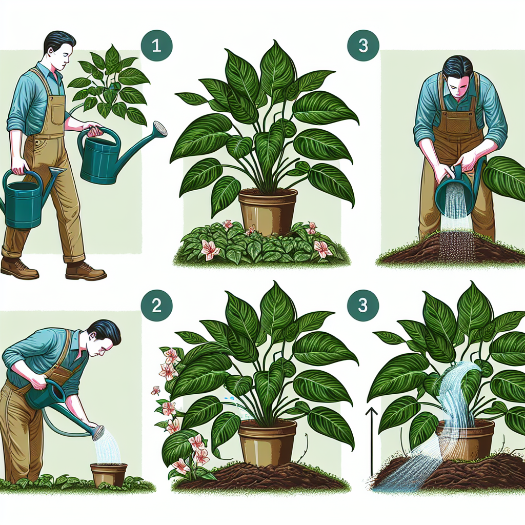 This image provides a step-by-step guide on how to water your Philodendron correctly. It emphasizes the importance of checking the soil moisture, watering thoroughly, emptying excess water, and waiting until the top inch of soil feels dry before watering again.