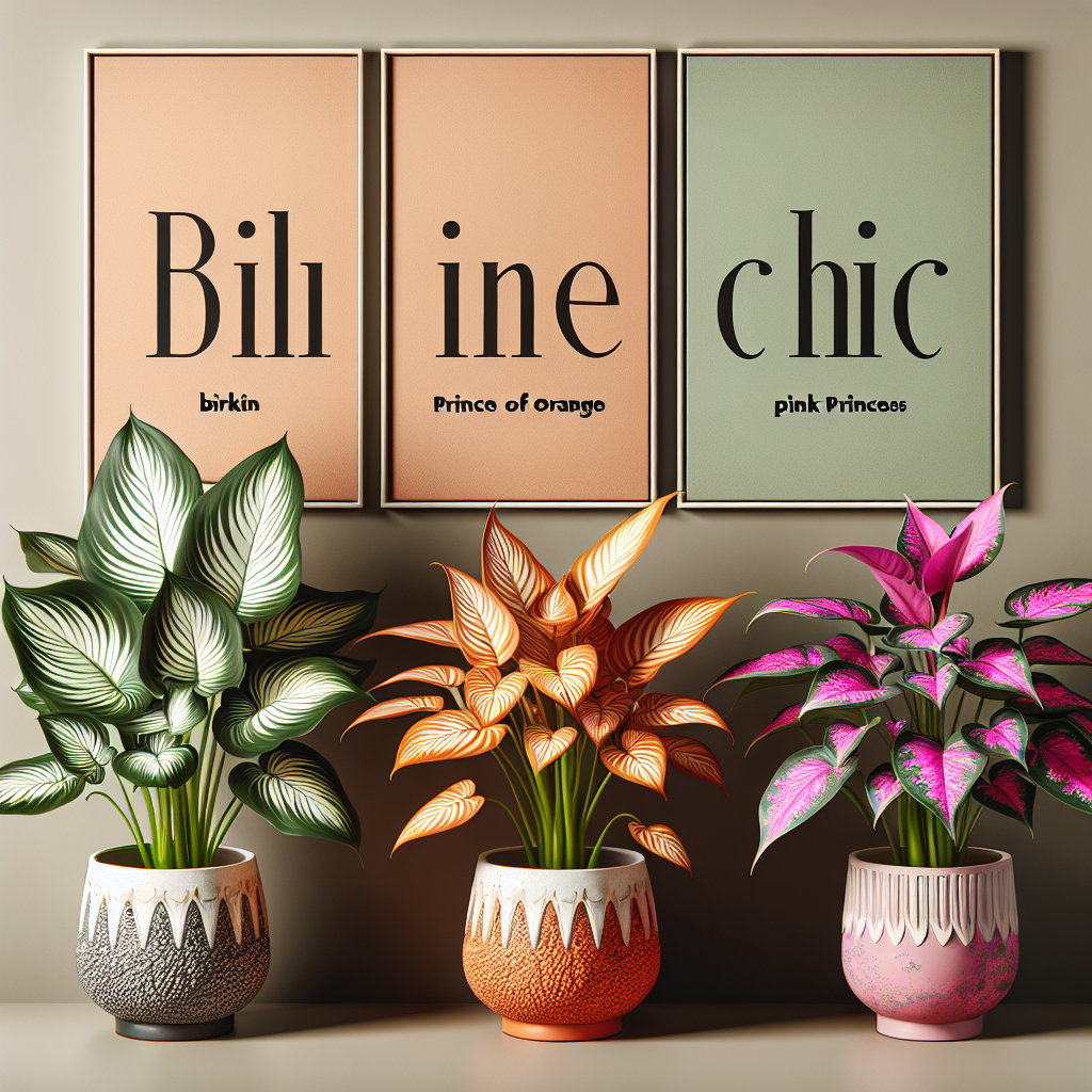 Here is an image of a variety of philodendrons in stylish pots, including the Birkin, Prince of Orange, and Pink Princess varieties.