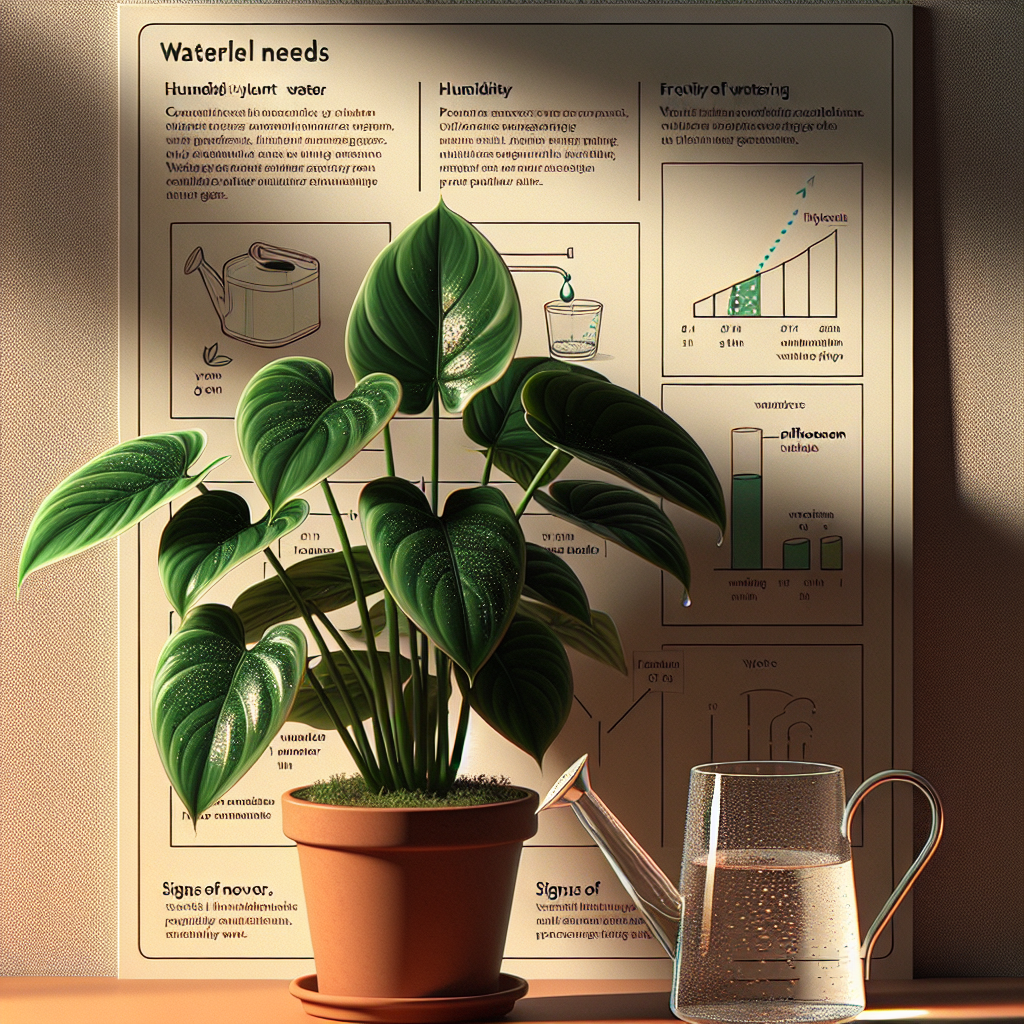 This image illustrates the factors that affect the watering frequency of your Philodendron. It shows how light, temperature & humidity, pot size & type, and soil type can influence how often you need to water your plant.